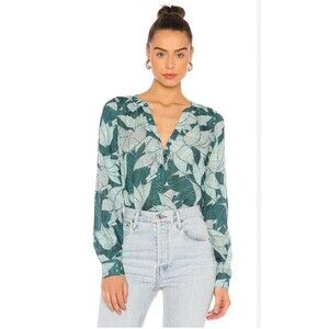 NWT.Parker Fiore Palm Breeze Silk Button Front Flare Sleeve Hi-Low Blouse Size L